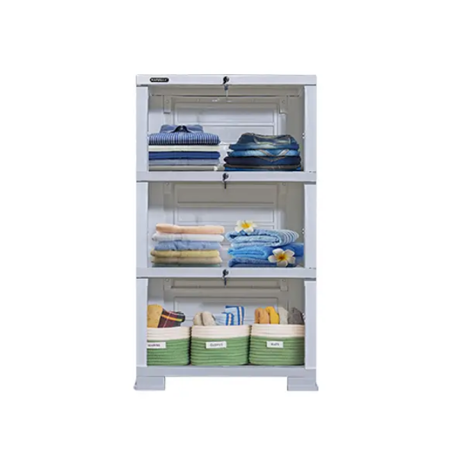 LEMARI PLASTIK PAKAIAN NAPOLLY 3 SUSUN MINI CABINET TIPE MCAB 36 ION UKURAN 55 x 42 x 111 CM | LEMARIPLASTIK.ID