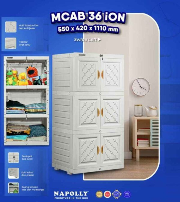 LEMARI PLASTIK PAKAIAN NAPOLLY 3 SUSUN TIPE MCAB 36 ION