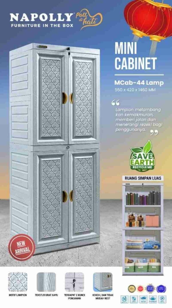 LEMARI PAKAIAN PLASTIK NAPOLLY 4 PINTU TIPE MCAB 44 LAMP