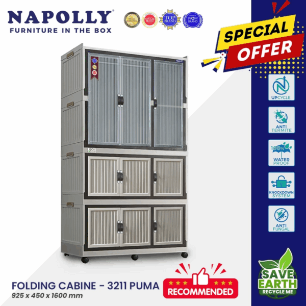 LEMARI PLASTIK LIPAT SERBAGUNA NAPOLLY FOLDING CABINE 3211 | LEMARIPLASTIK.ID