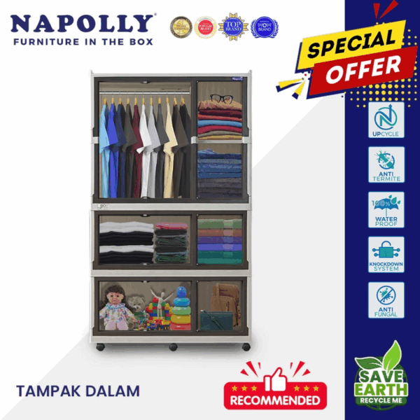 LEMARI PLASTIK LIPAT SERBAGUNA NAPOLLY FOLDING CABINE 3211 | LEMARIPLASTIK.ID