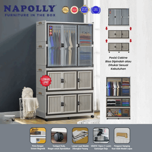 LEMARI PLASTIK LIPAT SERBAGUNA NAPOLLY FOLDING CABINE 3211 | LEMARIPLASTIK.ID