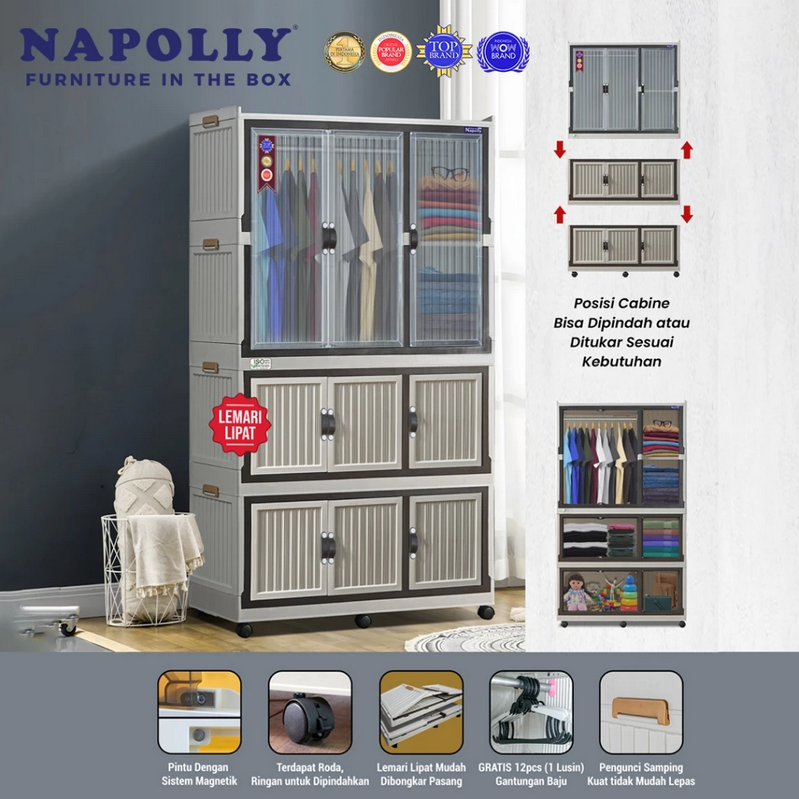 LEMARI PLASTIK LIPAT SERBAGUNA NAPOLLY FOLDING CABINE 3211 | LEMARIPLASTIK.ID