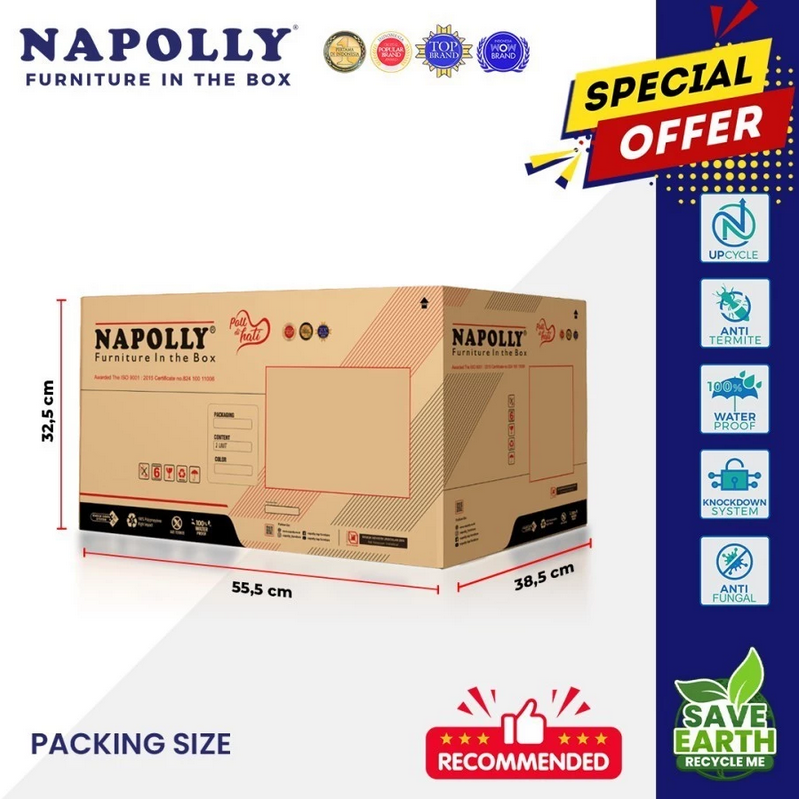 Napolly Policabine 221 Puma Lemari Plastik Lipat Pakaian Baju Container Box Laci Drawer Dengan Gantungan Hanger Plastik Pintu Magnet Transparan Folding Storage 2 Tower 5 Susun